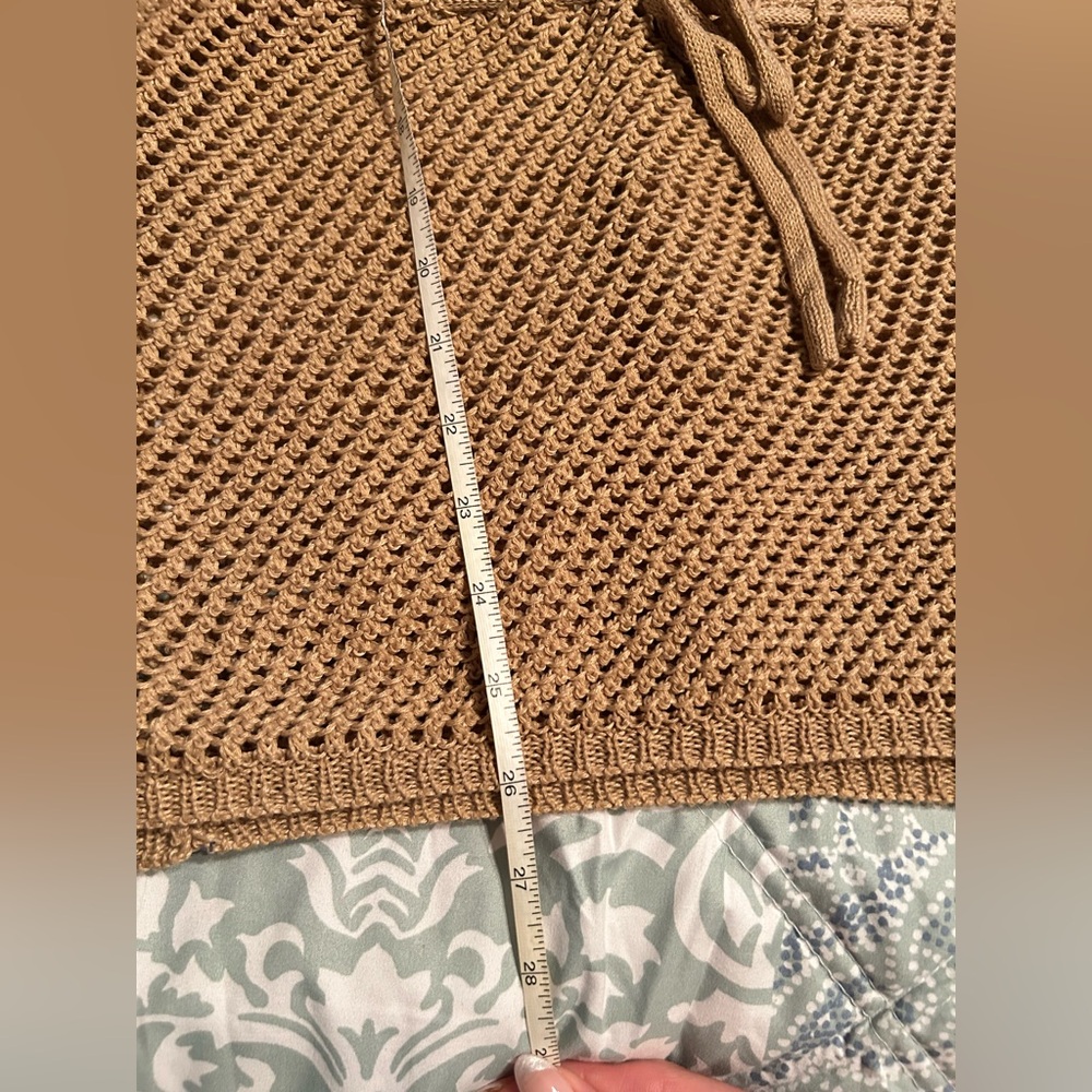 Tan Crochet Long Sleeve Knit Swim Beach Crochet Dress Cover Up - Picture 7 of 10